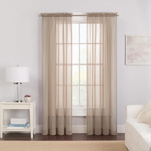 Pairs to Go Victoria Voile Modern Sheer Rod Pocket Window Curtains for Living Room (2 Panels), 59 in x 95 in, Taupe...