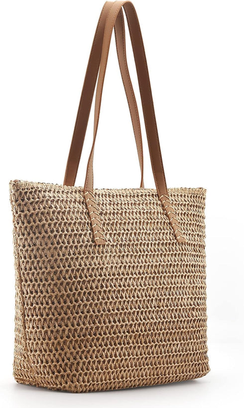MABROUC Lightweight Straw Bag, Straw Beach Bag for Women, Large Woven Summer Tote Handbag Shoulder Bag for Outdoor Vacation...