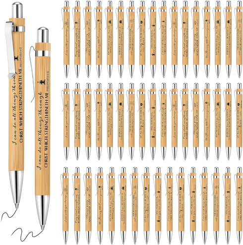 Bible Verse Pens Bamboo Christian Pen Wooden Retractable Bible Pen 1 mm Inspirational Quotes Ballpoint Pen Motivational Pen Bulk for Women Men Off...