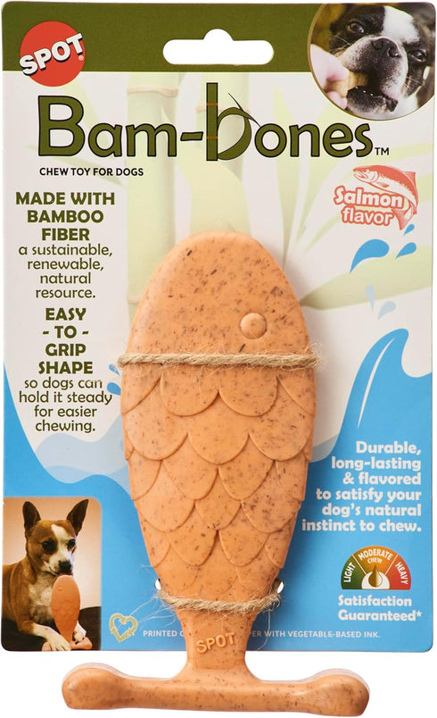 SPOT Bam-Bones Fish - Made with Strong Bamboo Fiber, Durable Long Lasting Dog Bone for Light to Moderate Chewers, Great Chew Toy for Adult Dogs & ...