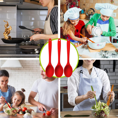 Silicone Spoons for Cooking, Serving Spoons Silicone Cooking Spoons for Mixing, Stirring & Basting, 10 INCHES, Nonstick Heat Resistant (3 PCS Red)...