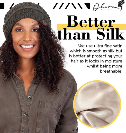 Olivia Sylx Satin Lined Beanie for Women - Satin Beanie,Silk Beanie, Satin Lined Winter Hats for Women & Slouchy Beanie...