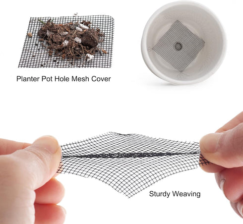 ORIMERC 200 Pcs 2 x 2 inch Plant Pot Drainage Hole Mesh Pad Screen with 30 feet Self Watering Hydroponic Wick Cord DIY Vacation Automatic Waterer ...