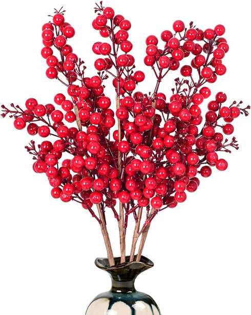 DearHouse 4 Pack Artificial Red Berry Stems Holly Christmas Berries for Festival Holiday Crafts and Home Decor, 19.5 Inches Burgundy Berry Floral ...
