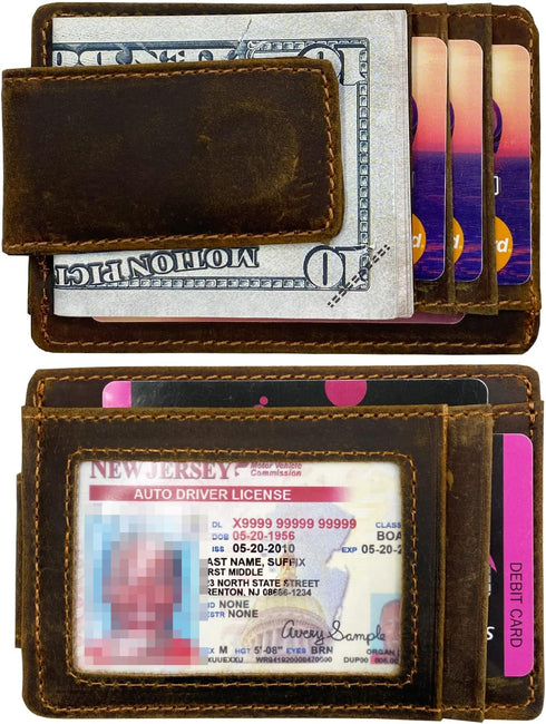 Money Clip RFID Front Pocket Wallet Men Leather Slim Minimalist Wallet...