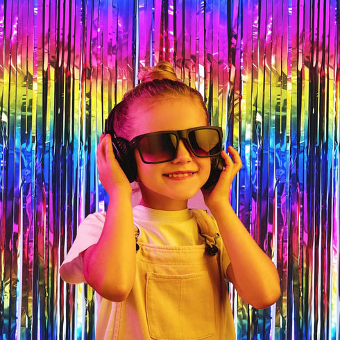 2 Packs Rainbow Party Decorations, Rainbow Foil Fringe Curtain Neon Backdrop Metallic Tinsel Photo Booth Props for Birthday Gay Pride Day Bachelor...