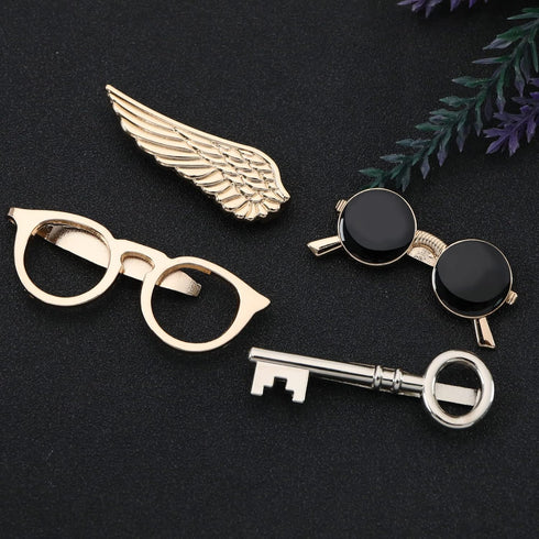 4PCS Tie Clips Necktie Bar Pinch Clasps 4 Patterns Wing & Key & Sunglasses & Eyeglasses Men Tie Accessories for Men Boys Father Husband Lover...