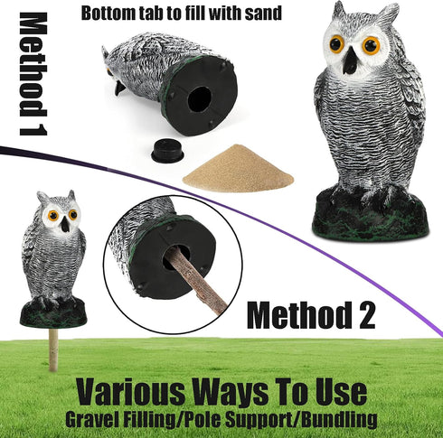 SolisConvene Fake Owl Garden Statue Fake, Owl Scarecrow Sculpture to Frighten Birds, Plastic Owls Devices to Scare Birds Away for Outdoor Decor,Ho...