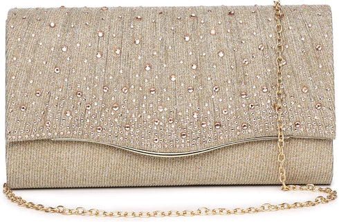 Gurina Women's Evening Handbag Rhinestone Clutch Purse Glitter Sequins Shoulder Crossbody Handbag for Women Wedding Party...