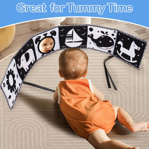Black and White High Contrast Toys for Baby 0-3 3-6 months Infant Tummy Time Soft Book Sensory Musical Toy 0-2-4-6 month Babies Brain Development ...