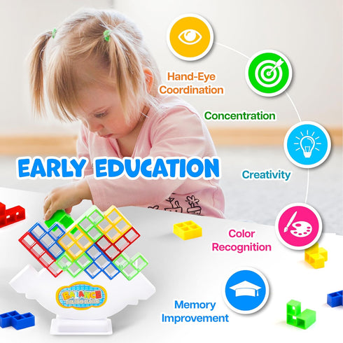 48 PCS Tetra Tower Game (Ages 3 and Up) - Easy Stack Attack Game for Adults & Kids, Balance Stacking Board Games for 2 Players+, Perfect for Kids,...