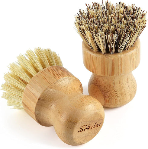 Bamboo Dish Scrub Brushes Set for Kitchen - Wooden Cleaning Scrubbers Brushes, Eco-Friendly Natural Dishes Washing Brush for Dishwashing Cast Iron...