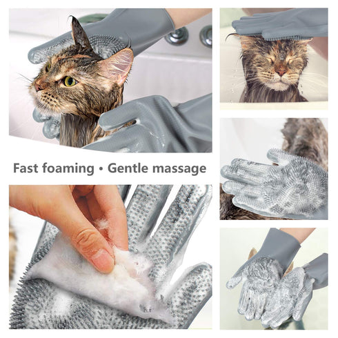Pet Grooming Gloves - Gentle Dog Bathing Shampoo Brush - Massage Mitt with Enhanced Five Finger Design - Efficient Deshedding Glove for Dogs, Cats...