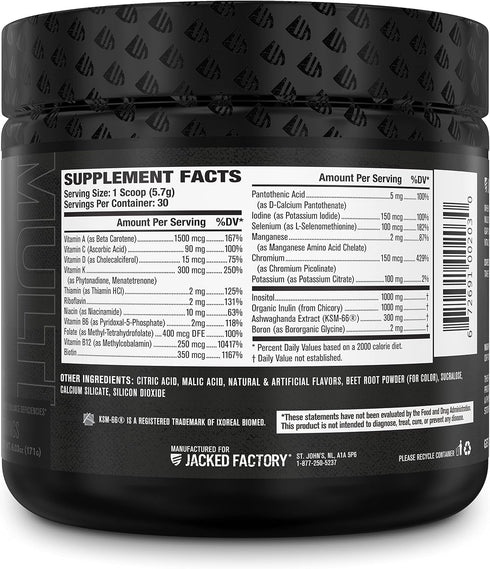 Jacked Factory Vita XT Performance Vitamin Powder - Daily Multivitamin Powder for Men with KSM-66 Ashwagandha, Prebiotic Fiber, Vitamin A, C, D, K...