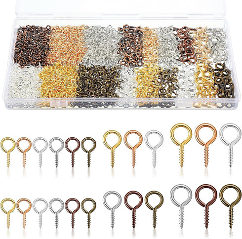 Hotop 600 Pcs Screw Eye Pins Hooks 6 Colors Small Metal Eyelet Mini Screw Pin Peg Self Tapping Eye Hooks for Jewelry Making DIY Art Crafts(4 x 8 m...