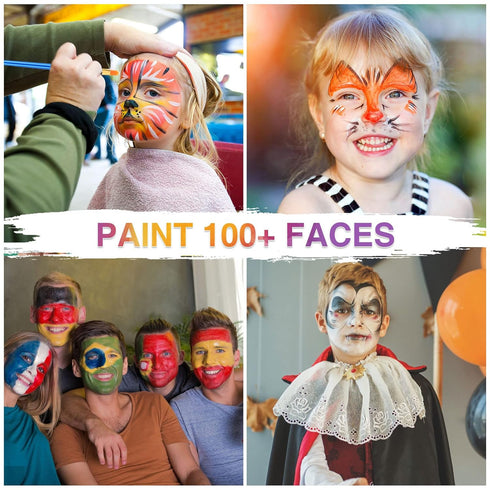 Face Painting Kit For Kids Party,32 Colors Professional Oil Face&Body Paint Kit with 10 Brushes 4 Reusable Face Stencils,2 Glitters and 2 Sponges ...