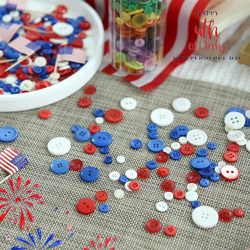 350-400 PCS 4th of July Buttons Ornament,Assorted Sizes Round Resin Buttons for Crafts Sewing Scrapbooks (Blue/red/White)...