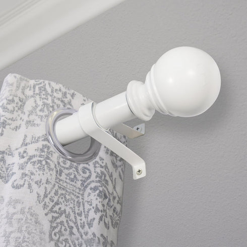 Decopolitan Ball Single Telescoping Drapery Rod Set, 36-72-Inches, White...
