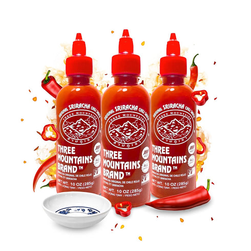 Pack of 3 Original Red Sriracha Chili Sauce with Bonus Dipping Sauce Dish - ALL NATURAL, NON GMO, NO PRESERVATIVES, NO ADDED MSG, NO ARTIFICIAL FL...