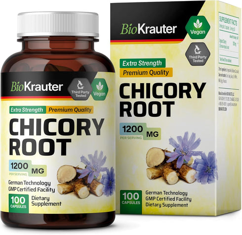 BIO KRAUTER Chicory Fiber Supplement - 1200 mg Strength - 100 Count - Chicory Root Powder - Inulin Capsules for Digestive Support - Vegan...