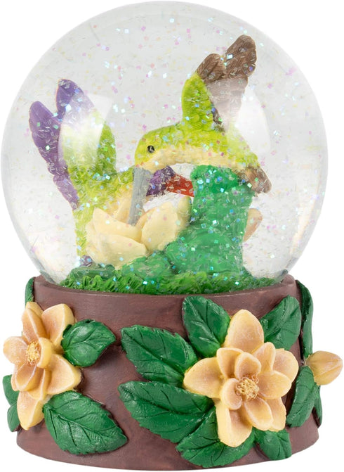 Elanze Designs Flitting Hummingbirds and Magnolia Flowers Tabletop Figurine 100MM Sturdy Wind Up Musical Glitter Water Snow Globe Plays Song Waltz...