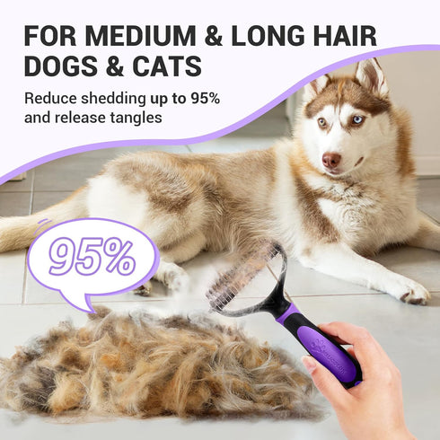 MIU COLOR Pet Grooming Brush, 2 Sided Undercoat Rake for Dogs & Cats, Professional Deshedding Brush and Dematting Tool, Effective Removing Knots, ...