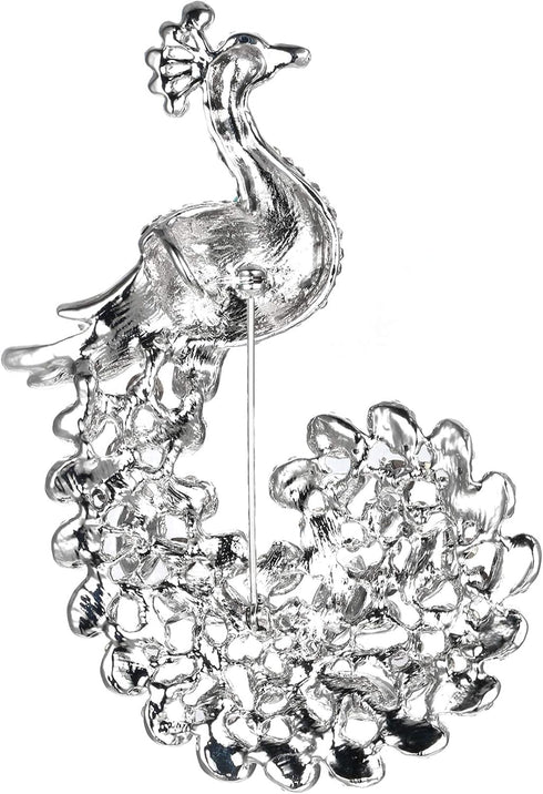 EVER FAITH Peacock Clear Austrian Crystal Bridal Brooch Pendant Silver-Tone...