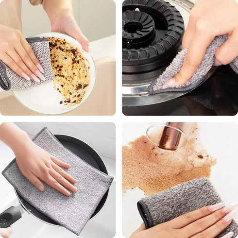 3 Pcs Upgraded Non Scratch Wire Dishcloth, Double-Sided Bamboo Charcoal Wire Miracle Cleaning Cloths, Reusable Multipurpose Wire Dishwashing Rags ...
