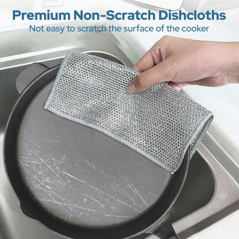 12PCS Three Layer Steel Wire Dishcloth, Multi-Functional Non-Scratch Wire Dishcloth, Wet and Dry Cleaning Rags, Stainless Steel Cleaning Cloth, Ki...