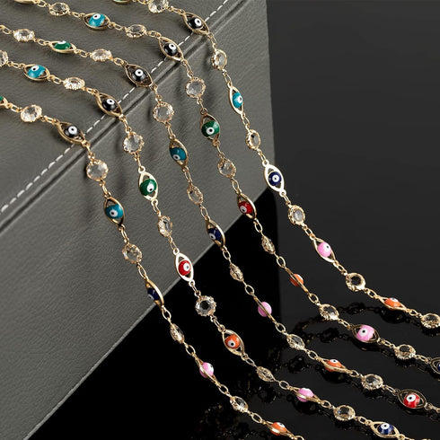 YOUBEIYEE Gold Plated Brass Bracelet Chain for Jewelry Making, Colorful Evil Eye Clear Glass Bead Rolo Chain Bulk with Jump Rings and Lobster Clas...