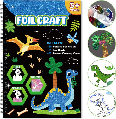 Art & Craft Activity,Foil Fun Dinosaur DIY Art Kits,No Mess Creative Foil Art Kits Set Drawing Game for Kids,Birthday Gifts Crafts Supplies Kits T...
