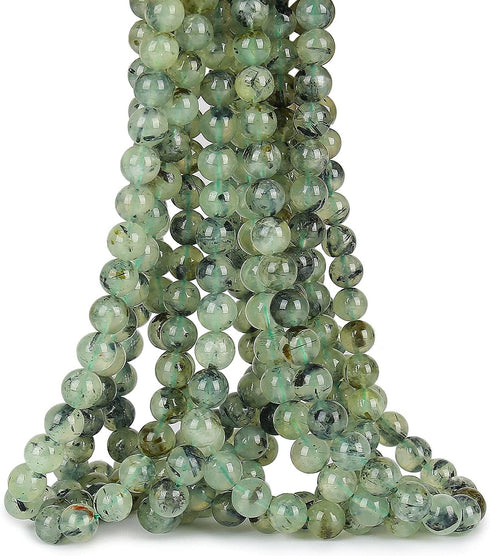 70PCS Natural 8MM Healing Gemstone, Prehnite Energy Stone Round Loose Beads, Semi-Precious Crystal Beads with Free Elastic String for Jewelry Maki...