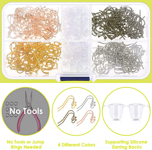 Earring Hooks, Audab 480pcs Earring Making Kit Includes 240pcs French Earring Hooks Ear Wire and 240pcs Earring Backs for Jewelry Making Supplies ...