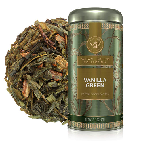 Teabloom Kosher Certified Vanilla Green Tea, Loose Leaf Tea Blend in Reusable Gift Canister, 3.17 oz/90 g Canister Makes 35-50 Cups...