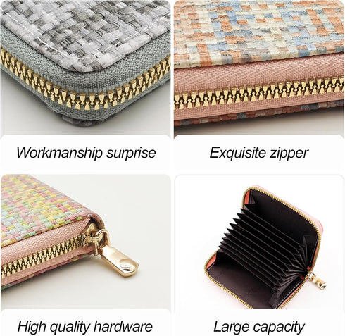 FuninCrea Credit Card Holder, PU Leather Purses for Women, Mini Womens Wallet Woven Texture Bifold Wallet with Zipper, Fashionable Small Purse wit...