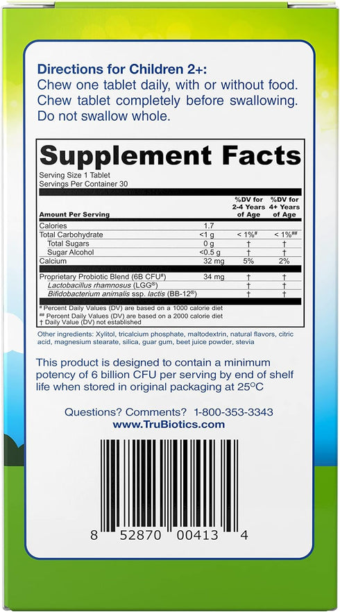 TruBiotics Probiotics for Kids Digestive & Immune Health Support, Sugar-Free Chewable Kids Probiotic to Help Maintain a Healthy Tummy, Natural Str...