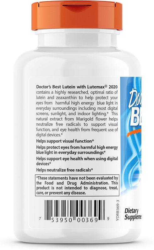 Doctor's Best Lutein featuring Lutemax, Non-GMO, Gluten Free, Eye Health, 20 mg, 60 Softgels...