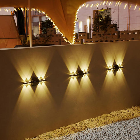 2 Pack Solar outdoor lights for fence deck wall with up and down lighting for garden yard porch patio decorations....