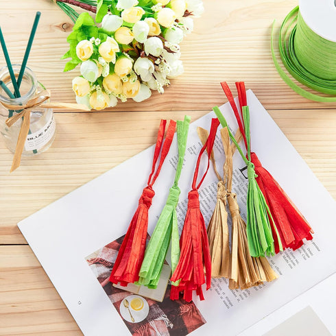 Whaline 229 Yards Christmas Raffia Paper Ribbon Craft Packing Paper Twine for Festival Gifts, DIY Decoration and Weaving, Christmas 1/4 inch Width...