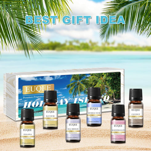 Holiday Island Fragrance Oil Gift Set of 6 Summer Fragrance Essential Oils Set for Humidifier, Aromarathepy - 10ml - Pineapple, Coconut, Sea Breez...