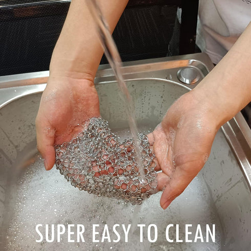 2Pack Cast Iron Scrubber Stainless Steel Chain Mail Scrubber, Cast Iron Cleaner Chainmail Scrubber for Dutch Oven Carbon Steel Wok Grill Pan, Chai...