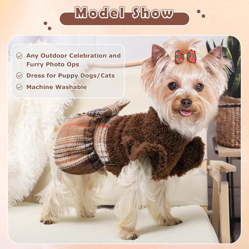 XS Dog Sweater Winter Dog Dresses for Small Dogs Girl Dog Clothes Christmas Plaid Dog Dress for Pet Puppy Clothes Cat Apparel...