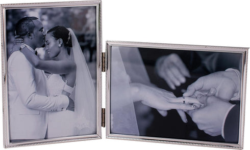 Concise Hinged Double Picture Frame, Silver Plated,Vertical +Horizontal Standing,5 by 7 Inch,Best For Home Or Office Table Decor (silver) …...