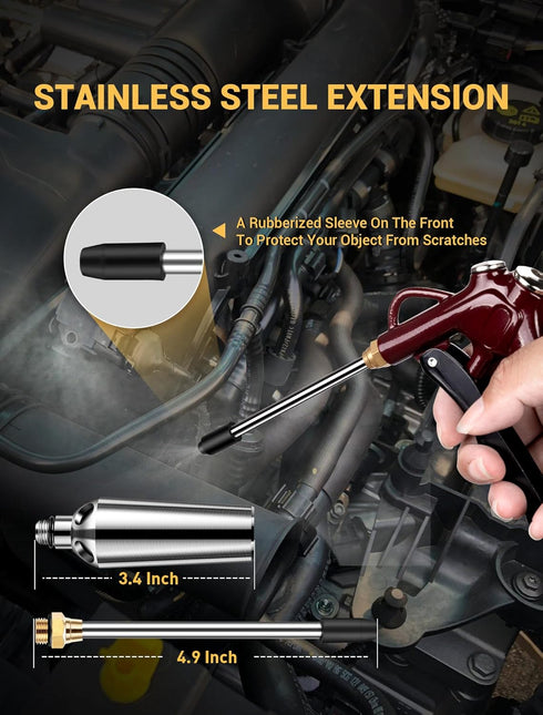 JASTIND Retro Red Air Blow Gun with Powerful Blast Air Nozzle, High Volume Air Blower Gun Kit w/4.9 Inch Steel Extension & 1/4" Quick Plug, Air Gu...