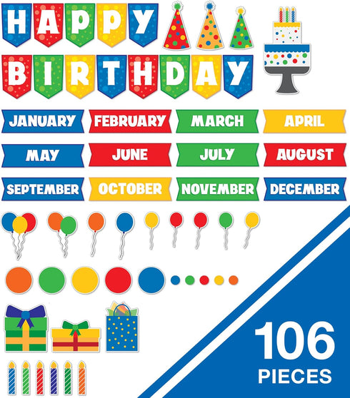 Carson Dellosa Birthday Fun Bulletin Board Set, Happy Birthday Banner, Monthly Birthday Headers, Birthday Balloons, Birthday Bulletin Board Cutout...