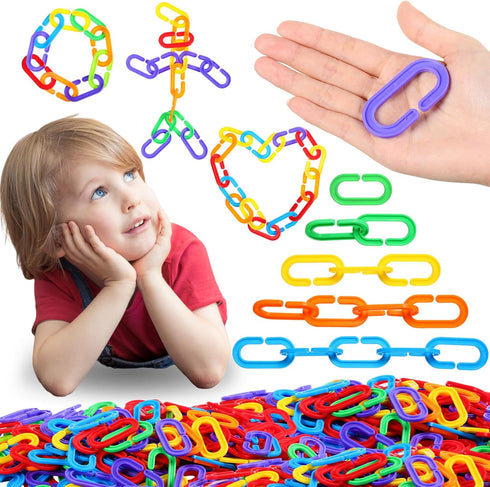 160 Pieces Large 2.3 Inch Chain Links with Storage Box for Math Manipulatives, Rainbow Plastic C Clips Hooks Chain Links, DIY Sensory Educational ...