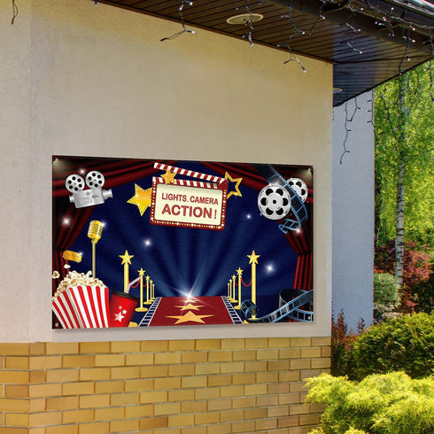 Movie Theme Party Decorations Supplies, Large Fabric Backdrop for Movie Night Birthday Party Event Awards Night Ceremony Photo Photography Booth B...
