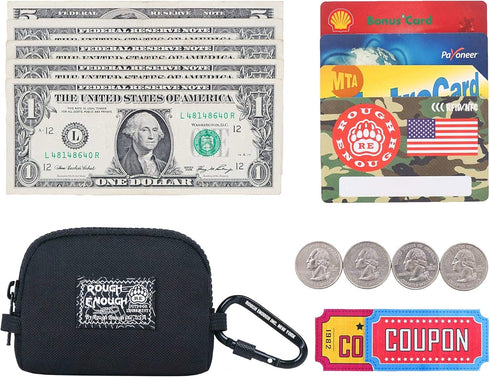 Rough Enough Small Coin Purse Card Wallet Keychain Pouch for Men Women with Zipper Neck Lanyard Black Cordura Water Repellent...