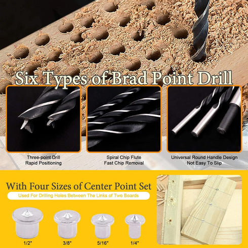 23 Pcs Wood Drill Bit Set with Dowel Pins Center Point and Stopper, Woodworking Brad Point Bit Set Plugs Drill Hole Tool Perfect for Woodworking C...