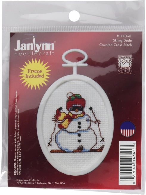 Janlynn 1143-41 18 Count Mini Counted Cross Stitch Kit, 2.75-Inch, Oval, Skiing Dude...